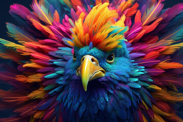 Obraz premium Immerse yourself in the vibrant world of wonder with this creatively crafted illustration showcasing the brilliance of an exotic and colorful bird. Ai generated