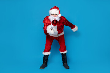 Santa Claus, with a megaphone in his hands.