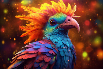 Obraz premium Immerse yourself in the vibrant world of wonder with this creatively crafted illustration showcasing the brilliance of an exotic and colorful bird. Ai generated