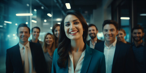 Obraz premium a group of people smiling in the office team building