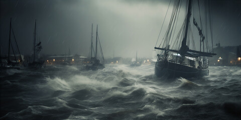 port during a hurricane - obrazy, fototapety, plakaty