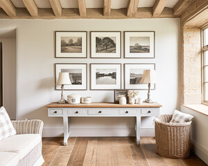 Gallery wall, home decor and wall art, framed art in modern English country cottage interior,...