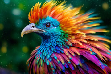 Obraz premium Immerse yourself in the vibrant world of wonder with this creatively crafted illustration showcasing the brilliance of an exotic and colorful bird. Ai generated