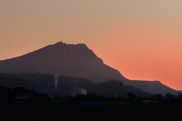 the Sainte Victoire mountain in the light of an autumn morning
