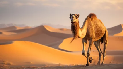 Foto op Plexiglas A camel going through the sand dunes, Gobi desert Mongolia. © tong2530