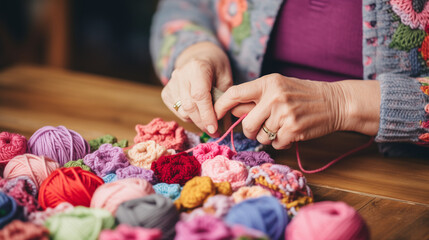 Obraz na płótnie Canvas hands of knitting