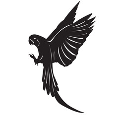 parrot flying silhouette on a white background, vector