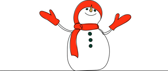 snowman rejoices sketch, continuous line drawing, vector