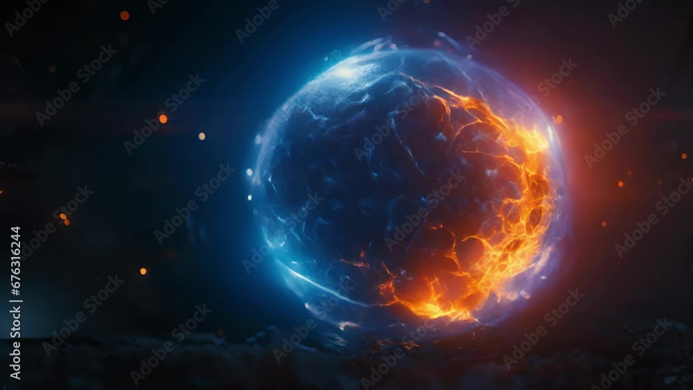 Poster a pulsing sphere of energy, crackling with electric blue sparks and pulsating with vibrations, compr