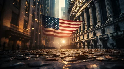 Fotobehang American flag on the street in New York City.  © D-Stock Photo