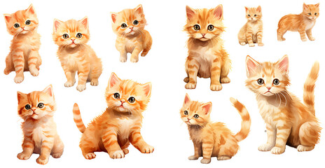orange kitty watercolor illustration clipart. Generative AI