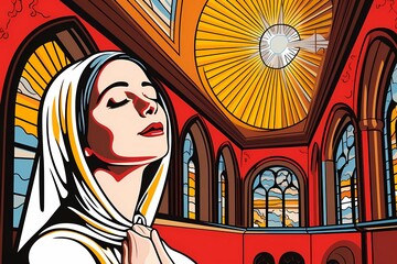 Obraz na płótnie Canvas nuns, illustrations of monastic life in the church, religious painting