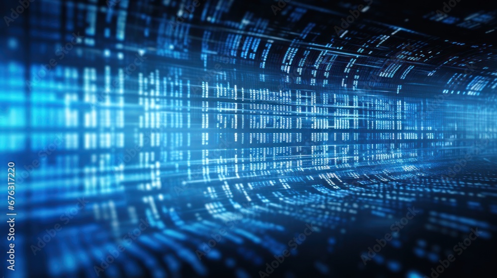 Poster abstract blue digital binary data on computer screen background
