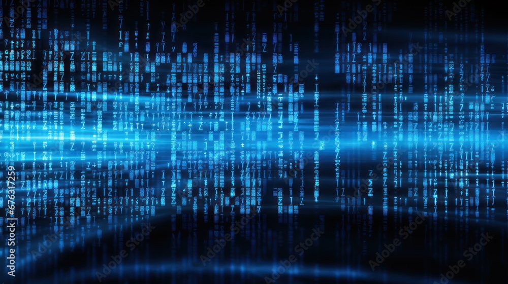 Poster abstract blue digital binary data on computer screen background