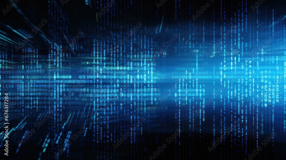Poster abstract blue digital binary data on computer screen background