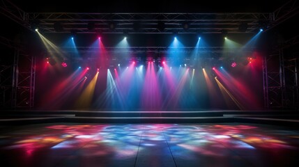 Music and entertainment background,abstract of empty stage with colorful spotlights - obrazy, fototapety, plakaty