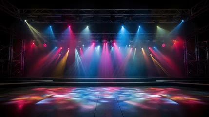 Foto op Canvas Music and entertainment background,abstract of empty stage with colorful spotlights © CStock