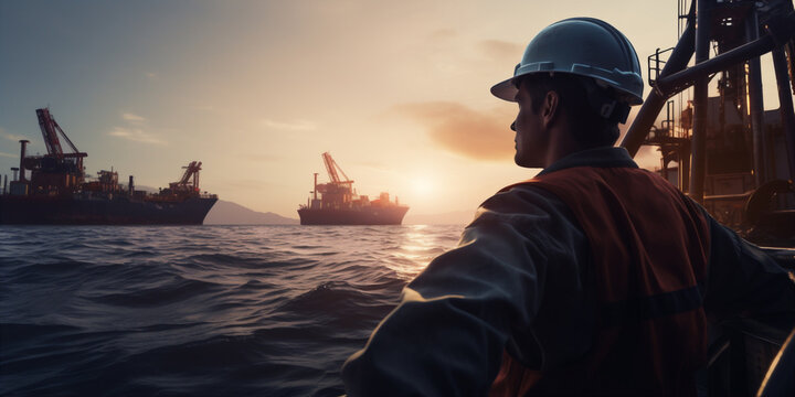 an oil worker is sitting on a boat in the sea