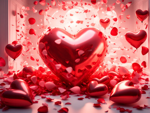 Valentine's day background with red heart. 3D rendering. IA generativa