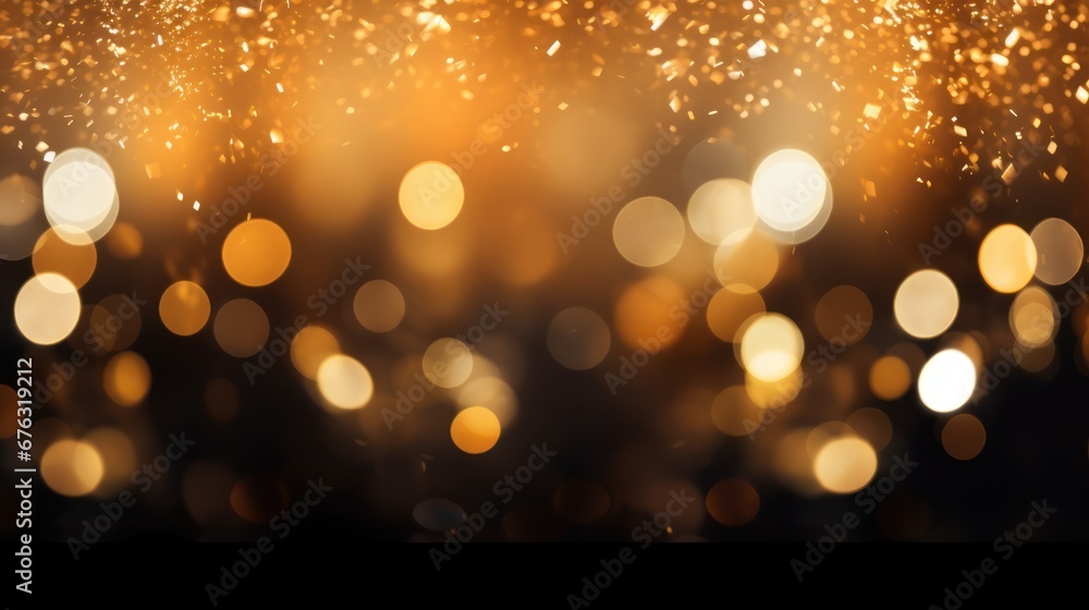 Poster golden abstract bokeh on black background.,background for graphics