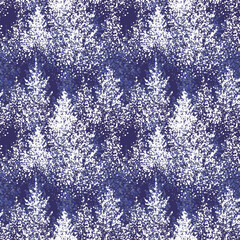 Winter seamless pattern with fir and pine trees in the snow