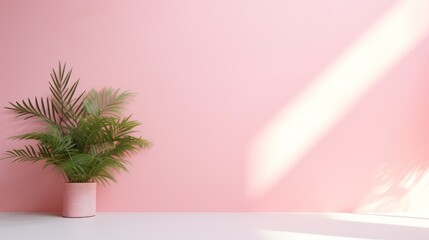 Background for graphics, light pink background with palm trees, background wall with nature