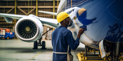 man service and checking an airplane - obrazy, fototapety, plakaty