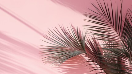 Obraz premium Palm leaves and shadow,Light pink background for product presentation with natural light and shadow
