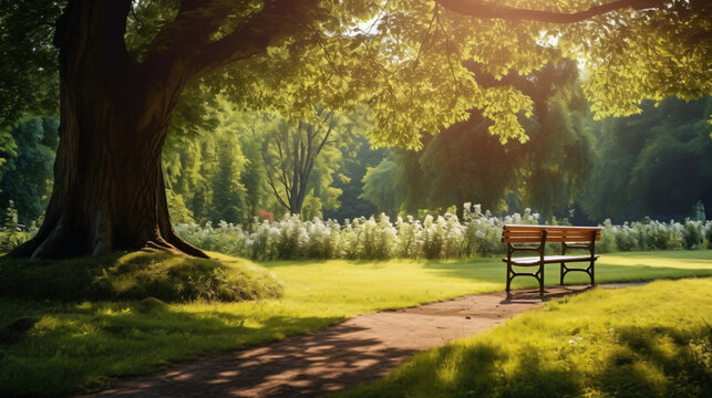 Tranquil panoramic scenery in a beautiful park 