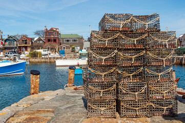 Lobster traps on the pier of Rockport fishing village, Massachusetts coast, USA