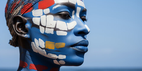 Portrait of a man with a traditionally painted face