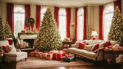 Fototapeta na wymiar Festive holiday decorations in a cozy home interior.
