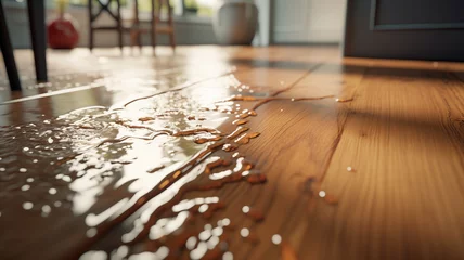 Fotobehang Flooded floor in kitchen from water leak. Damage , Property insurance concept © Adin
