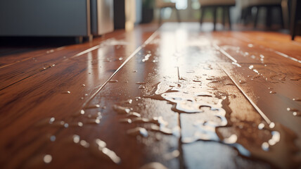 Flooded floor in kitchen from water leak. Damage , Property insurance concept