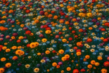 A field of vibrant wildflowers dissolving into a mesmerizing abstract pattern.