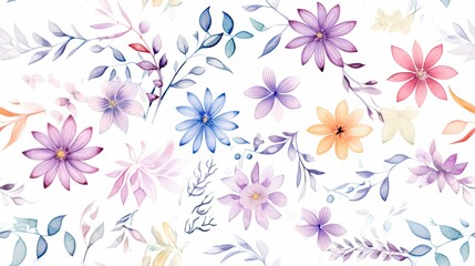 Fototapeta na wymiar Seamless pattern watercolor arrangements with small flower. Botanical illustration minimal style.