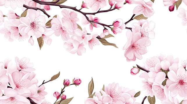 Seamless watercolor floral pattern sakura on a white background