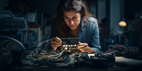 person is working on electronic equipment