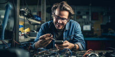 person is working on electronic equipment
