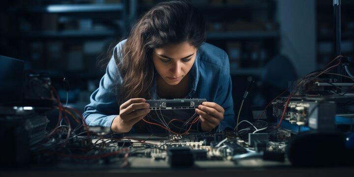 person is working on electronic equipment
