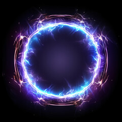 Lightning Round Frame. A glowing circle of light in a dark background - obrazy, fototapety, plakaty