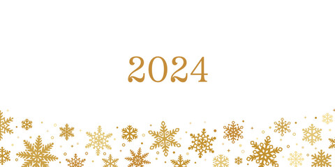 2024 new year white and gold background, vector border with show flakes for the holiday season, elegant design