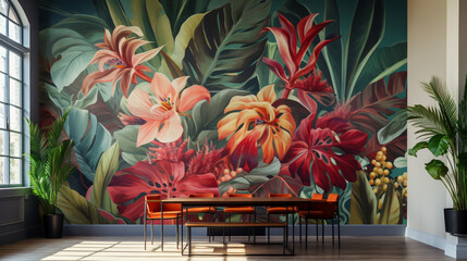 Tropical mural wallpaper copy space