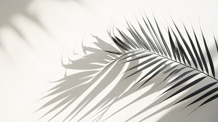 Tropical palm plant shadow on white background