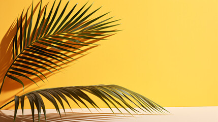 Fototapeta na wymiar Tropical palm plant shadow on yellow