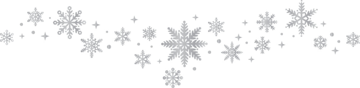 Silver gradient snowflake vector decorative border, dynamic snow wave vector clip art design