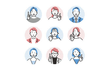 笑顔でポーズをする人物セット