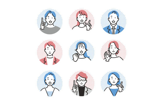 笑顔でポーズをする人物セット