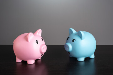 One piggy bank tells the news to his friend. News and events in the economy. Deposits and good savings conditions. Cashbacks and earnings.