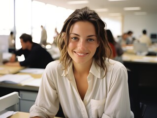 Youthful Energy in the Workplace: Candid Portrait of a Smiling Office Worker